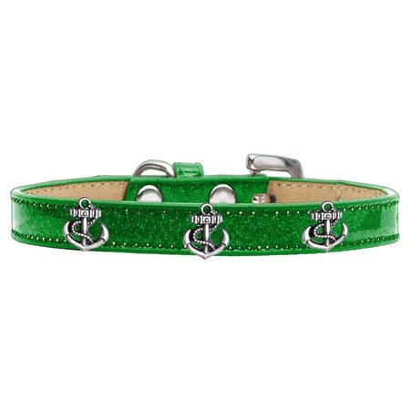 MIRAGE PET PRODUCTS Silver Anchor Widget Dog CollarEmerald Green Ice Cream Size 10 633-22 EG10